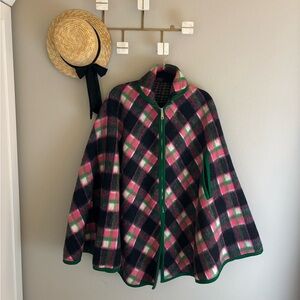 Vintage 50s Women's One Size Pink Green Wool Cloak reversible Full Zipper